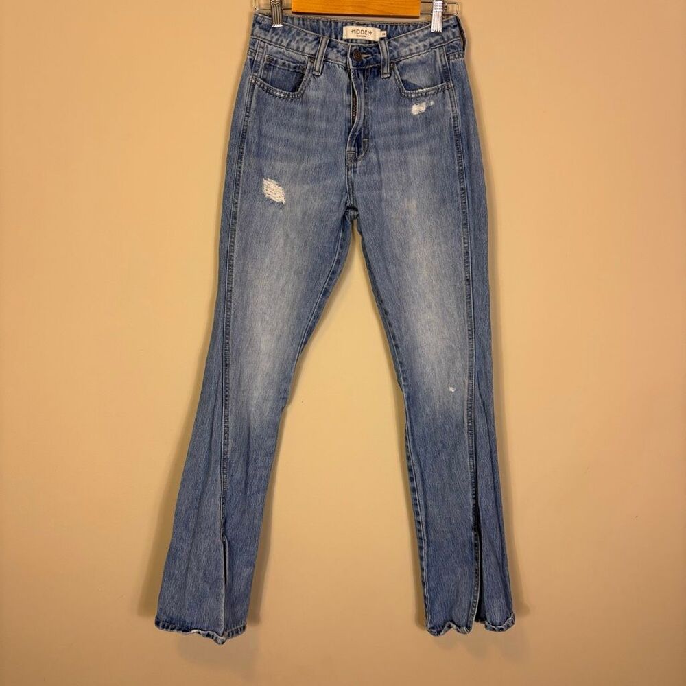 Hidden High Rise Slit Bottom Wide Leg Jeans‎ Women's 24